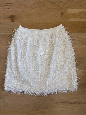 White Textured Fringe Mini Skirt
